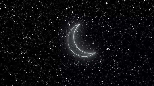 Animated crescent moon night sky celestial stars glowing mystical dreamy space universe loop. Crescent moon night sky stars celestial animation loop glowing mystical dreamy space background.