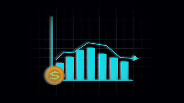 Animated business investment decline financial chart stock market economy abstract background loop. Stock market graph animation financial chart business economy dollar coin money decrease trend.