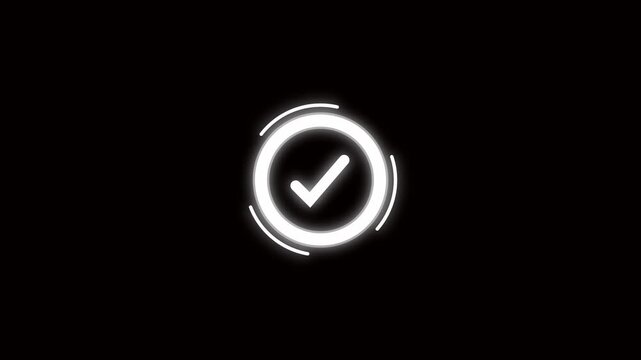 Animated success checkmark icon looping motion graphics digital interface app ui ux task completion. White checkmark animation success icon looping motion graphics alpha channel .