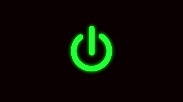 Glowing green power button animation 4k ultra hd digital interface technology neon seamless loop. Animated green power button seamless loop 4k ultra hd digital interface technology on off start stop.