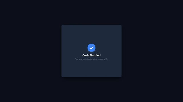 Dark theme user interface panel illustrating security verification with two factor code authorization