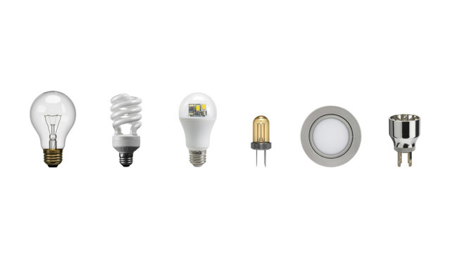 Assorted light bulbs and led lamps collection in a row Vector