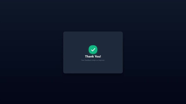 Dark theme interface animation displaying a good four star experience rating with confirmation checkmark