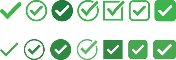Various green checkmark on white background, checkmarks checklist © Rakibul