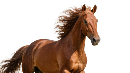 Brown horse with flowing mane and tail, isolated on transparent background © Sorin