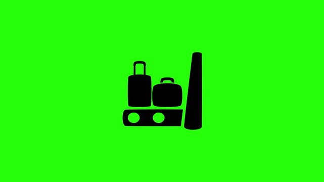 Premium 4K video showcasing a luggage suitcase entering a security x-ray scanner machine silhouette bouncing. Clean airport customs department icon asset.