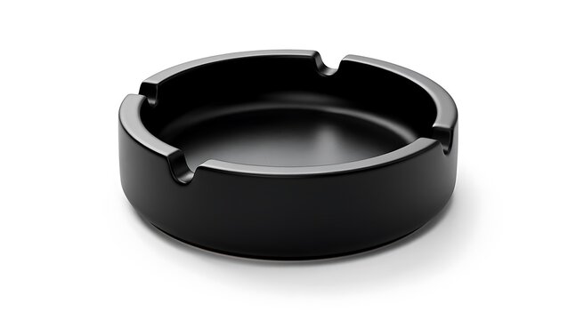 Black round ceramic ashtray isolated on white background.