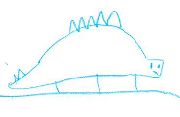 Kids drawing style cute stegosaurus dinosaur, whimsical blue crayon sketch element for children. © Ilman fwork