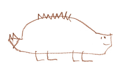 Kids drawing style cute stegosaurus dinosaur, whimsical brown crayon sketch element for children. © Ilman fwork