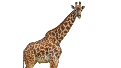 Fototapeta premium Majestic giraffe with distinctive brown and tan patterned coat, isolated on transparent background