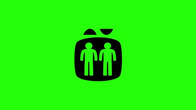 4K horizontal layout featuring passengers inside a public lift elevator with up down arrows silhouette bouncing. Tactical wayfinding layout popup icon.