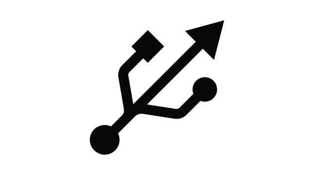 usb connector with arrow silhouette black white background technology interface device plug