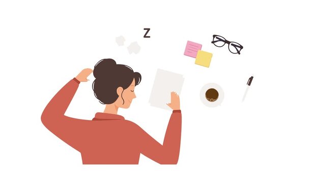 Tired woman scratching head while working on tablet at office desk