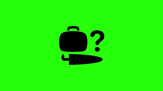Professional 4K footage of a travel luggage suitcase and umbrella with a question mark silhouette bouncing cleanly. Clean asset for airport lost property web.