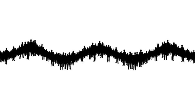A black abstract waveform graphic representing sound or data oscillation against a clean white isolated background, conveying a sense of digital signal