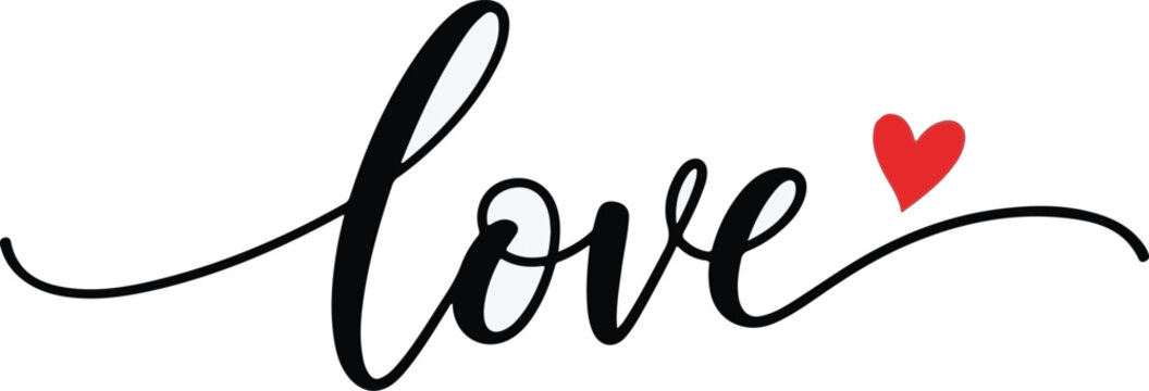 Elegant calligraphy 'love' with heart accent vector illustration