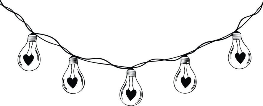 Heart shaped light bulb string illustration