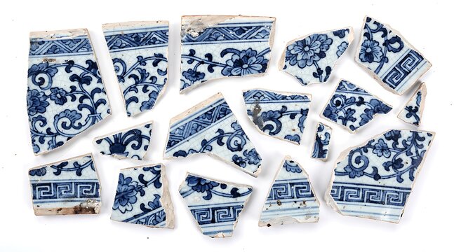 Collection of Ancient Blue and White Porcelain Shards.