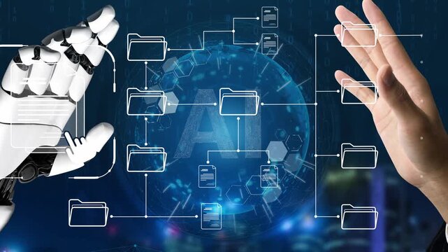 AI organizing file directory structure, streamlining folder management, arranging document paths, and automating digital hierarchy operations. Marrow