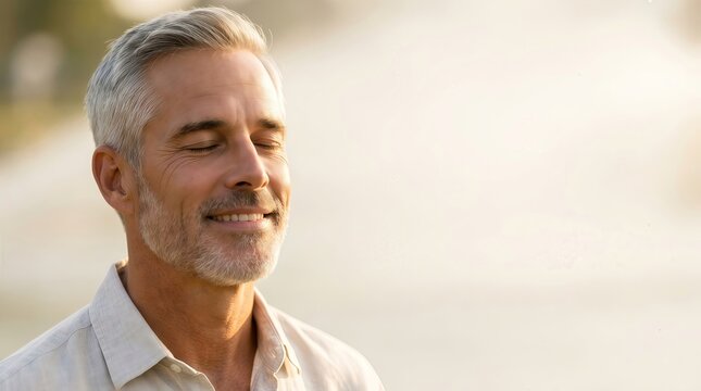 Serene middleaged man practicing mindfulness and meditation