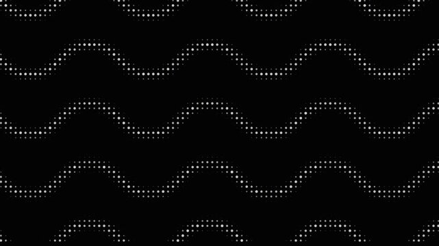 Abstract wavy halftone dotted lines rotating on black background