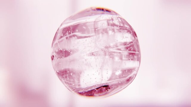 Cosmetics pink serum liquid bubble 3d abstract background. Cosmetic moisturizer essence gel. Collagen fluid bubble molecule. Moisturizing cream or oil for personal health care and beauty skin concept