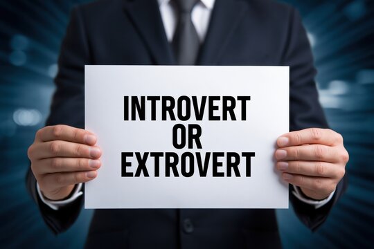 Corporate manager holding paper introvert or extrovert text message