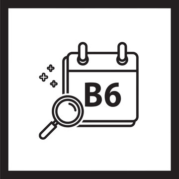 Calendar Icon with Magnifying Glass Highlighting B6 Featuring B6, Search, Highlight with Date and Schedule Elements for Appointment, Planner