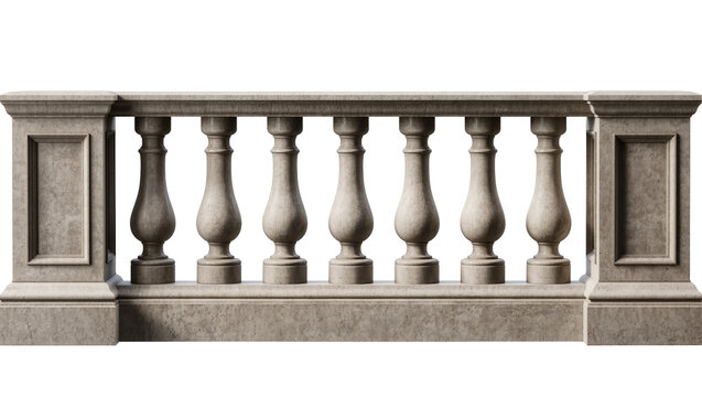 Ornate stone balustrade with detailed balusters, isolated on transparent background