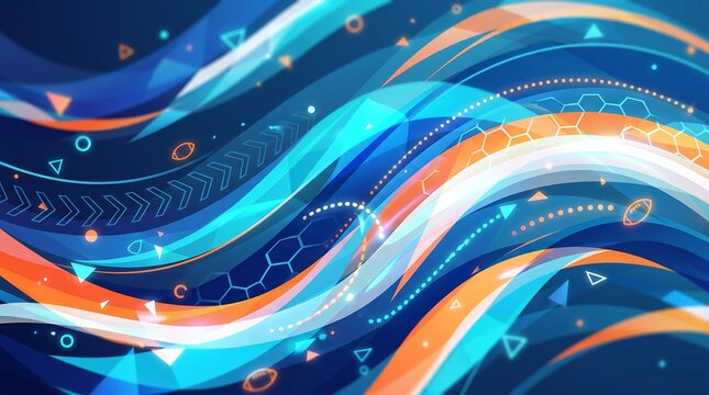 Dynamic blue and orange abstract waves background featuring flowing digital energy lines and geometric shapes for futuristic motion graphic design