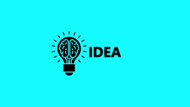 Creative idea animation with brain lightbulb on cyan background