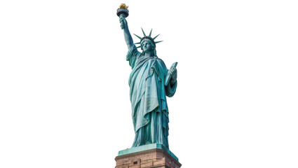 Iconic Statue of Liberty holding torch and tablet, isolated on transparent background © Luca