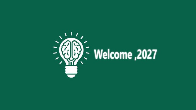 Welcome 2027 new year concept with animated brain light bulb idea