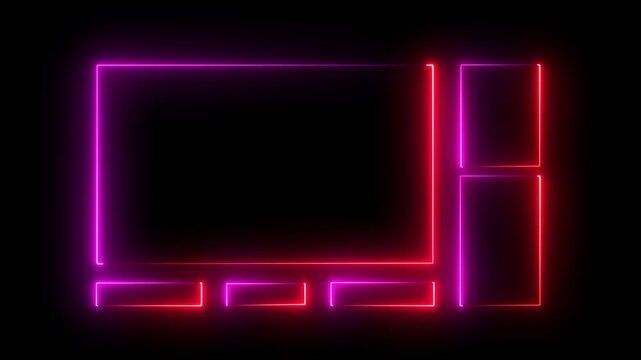Neon glowing frame overlay with multiple rectangular sections for streaming or video content layout