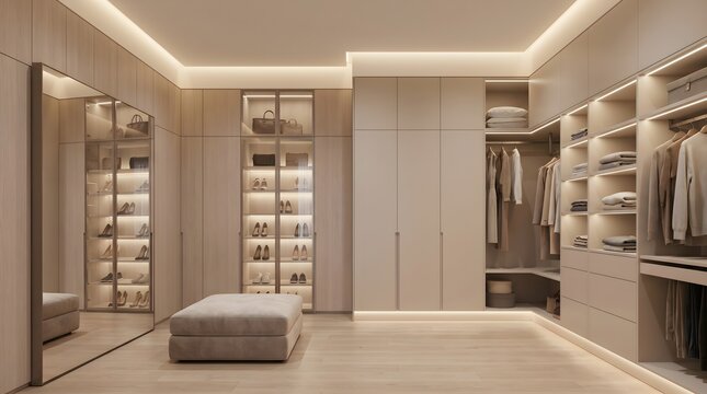 Modern Luxury Walk In Closet Interior with Contemporary Minimalist Design