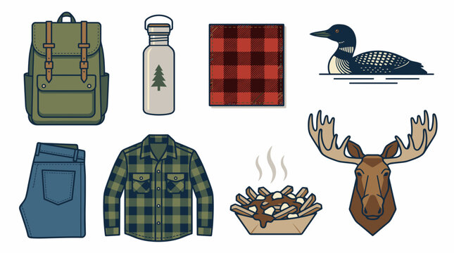 Canadian themed camping gear and traditional icons.