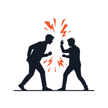 Silhouette of two men arguing with energy burst between them