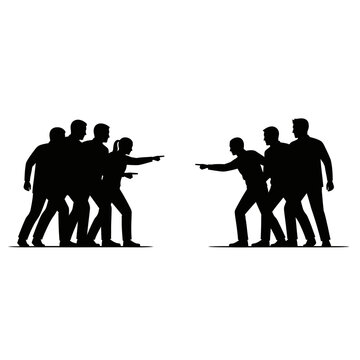 Silhouettes Accusing Each Other, Blame Divided, Group Conflict, Debate Vector