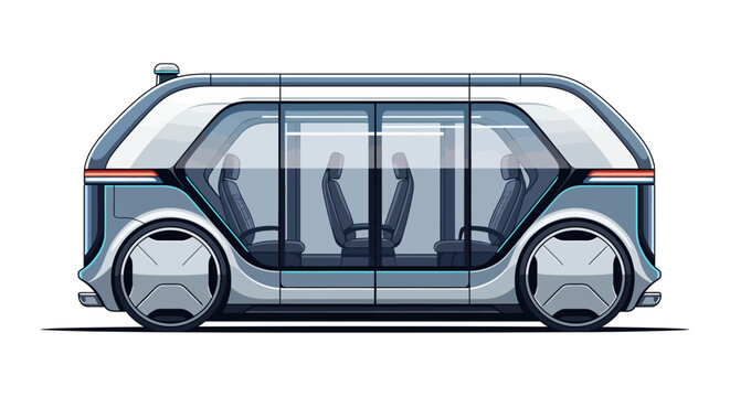 Futuristic autonomous shuttle bus interior, advanced public transport vehicle concept.