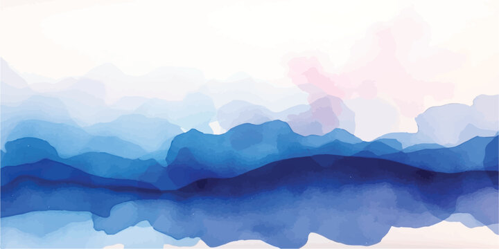 Abstract blue watercolor ink flowing on white background with watercolor abstract background artistic gradient creative backdrop illustration colorful staining minimalist transparent