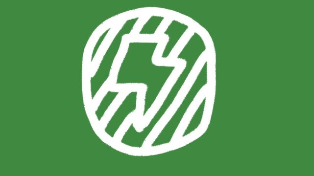 Renewable energy electrical hand-drawn cartoon graphic with chalk outline eco power icon isolated on green screen background for sustainability electricity generation and clean power line art.