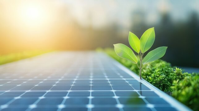 Electricity Solar panels installed on a green rooftop, generating clean and renewable energy.