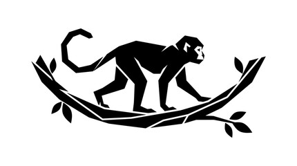 Black silhouette of a monkey on a branch. © Dowi