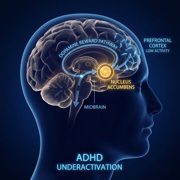 ADHD Dopamine Reward Pathway Brain Cross Section Illustration