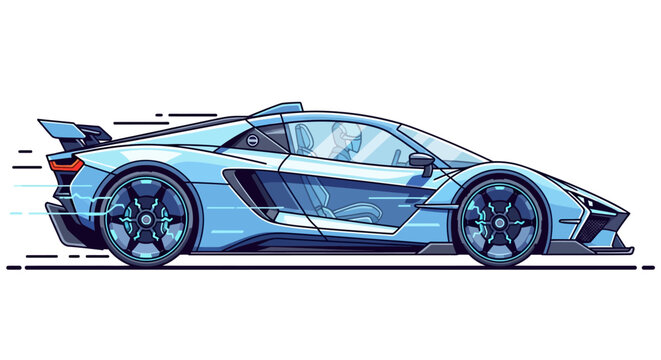 Sleek Light Blue Sports Car Speeding Motion Lines White Background