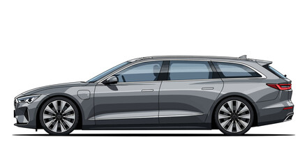 Naklejka premium Modern Gray Station Wagon Car - Side View Isolated