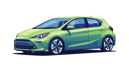 Naklejka premium Modern Green Hybrid Hatchback Car Illustration, Auto Transportation