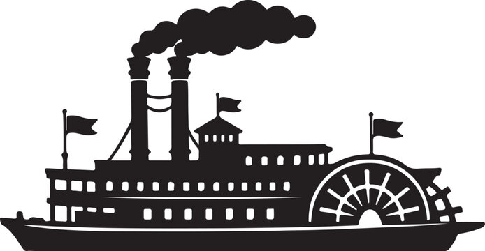Steamship with paddle wheel sailing on water
