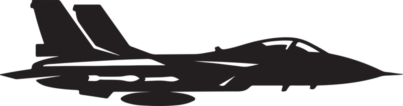 Silhouette fighter jet flying side view