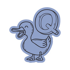 Fototapeta premium Quack Duck with Letter Q Sticker Doodle Illustration